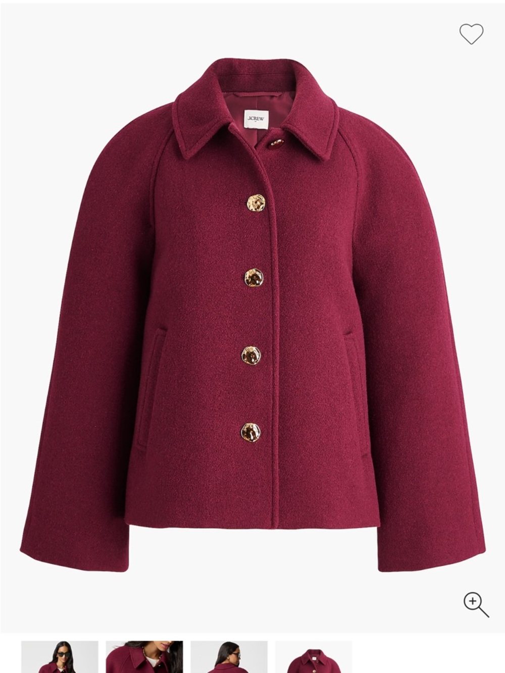 J. Crew Deep Berry Wool Button Jacket - Picture 6 of 9